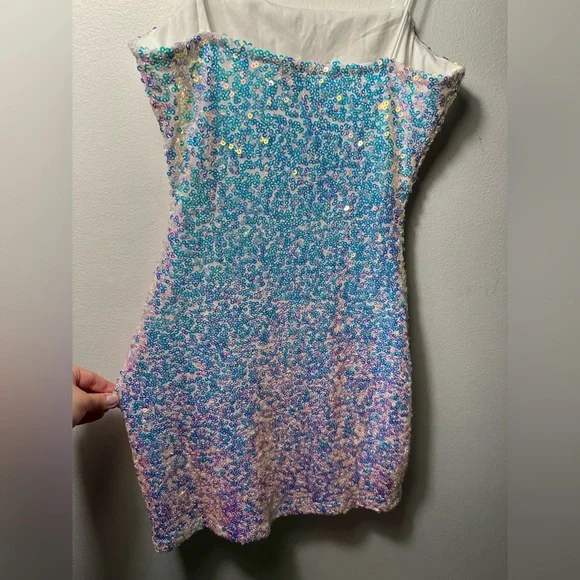 NWT Windsor Sequin Mini Dress Medium White Rainbow Glitter Party Club Bride Glam - Picture 8 of 15
